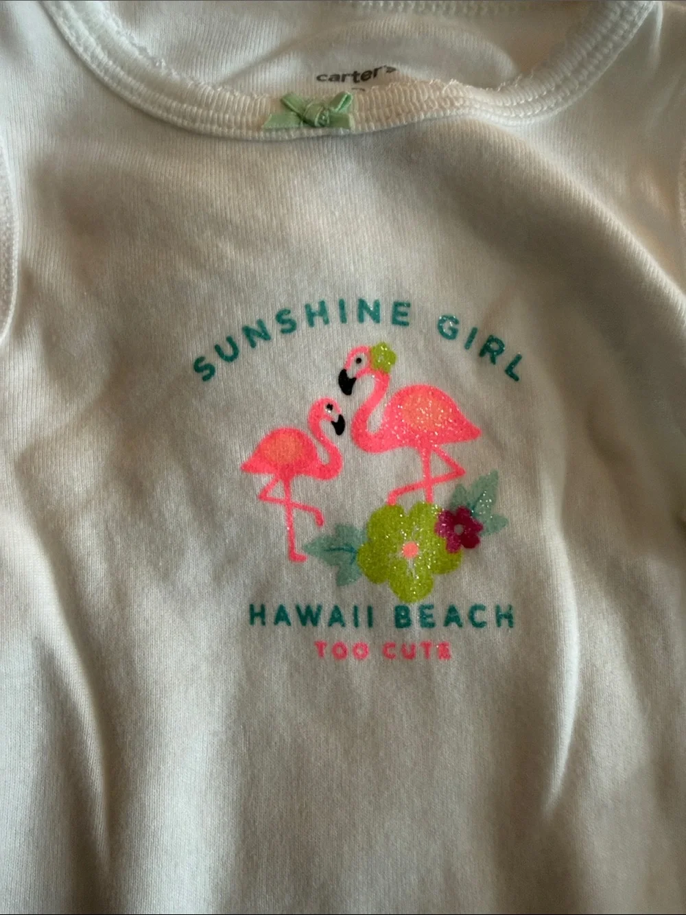 Baby Mint Green Hooded Zip Top with White Flamingo Onsie & Floral Shorts